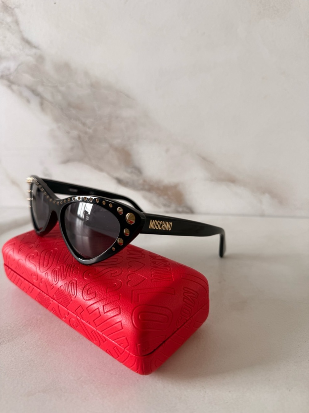 Moschino Black Cat-Eye Sunglasses with Gold Studs - Picture 5 of 9